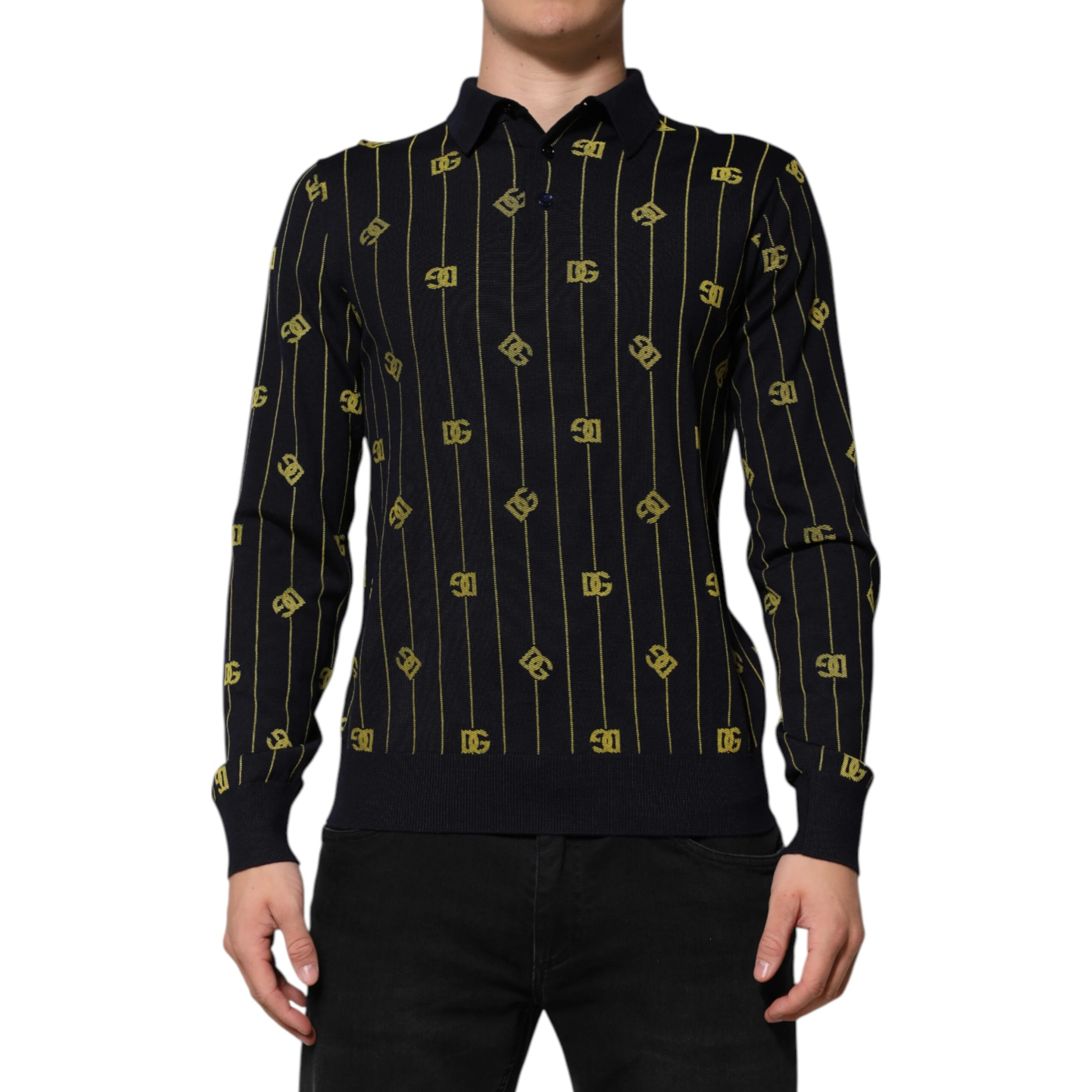 Black Logo Jacquard Knitted Polo Shirt T-shirt