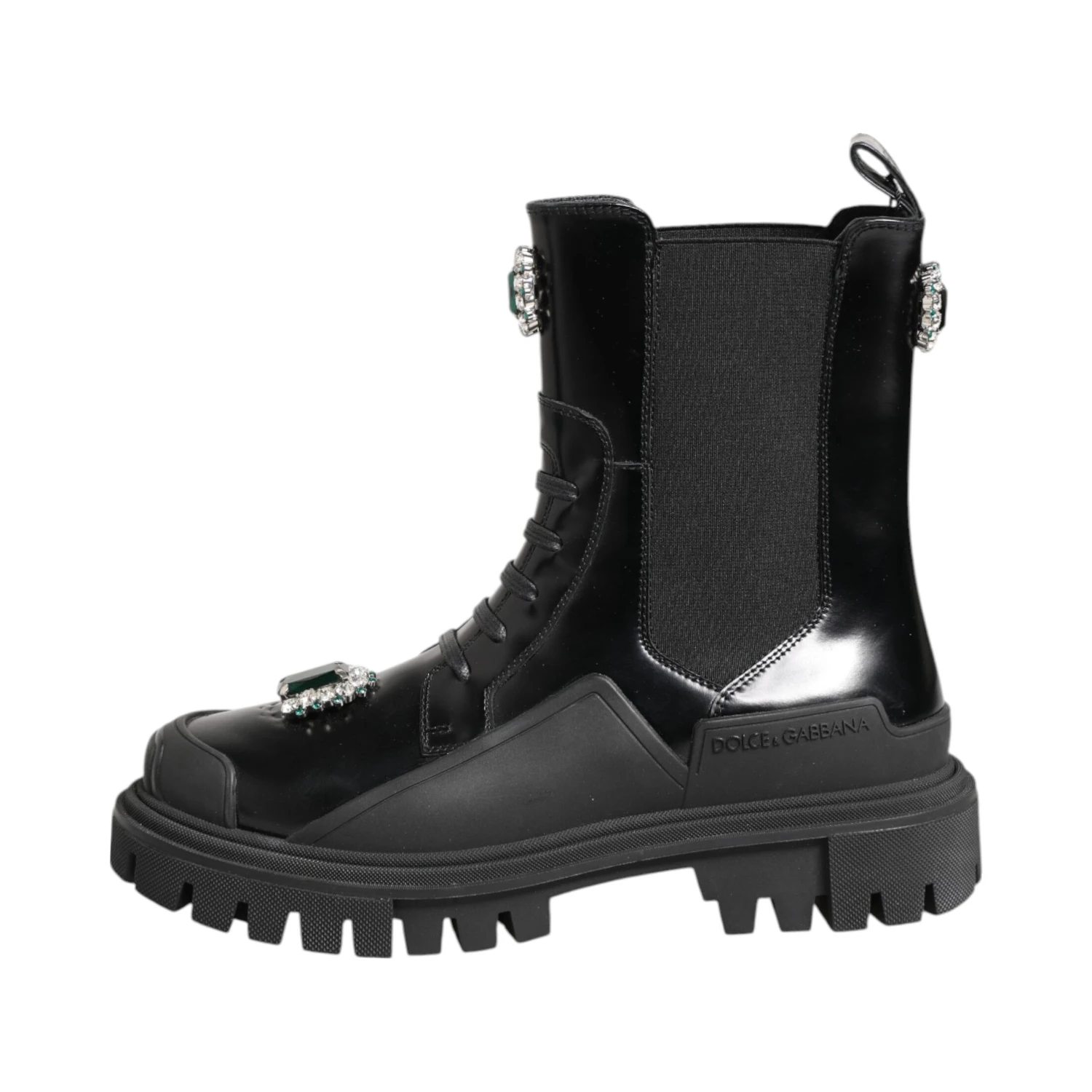 Black Crystal Embellished Combat Boots Shoes