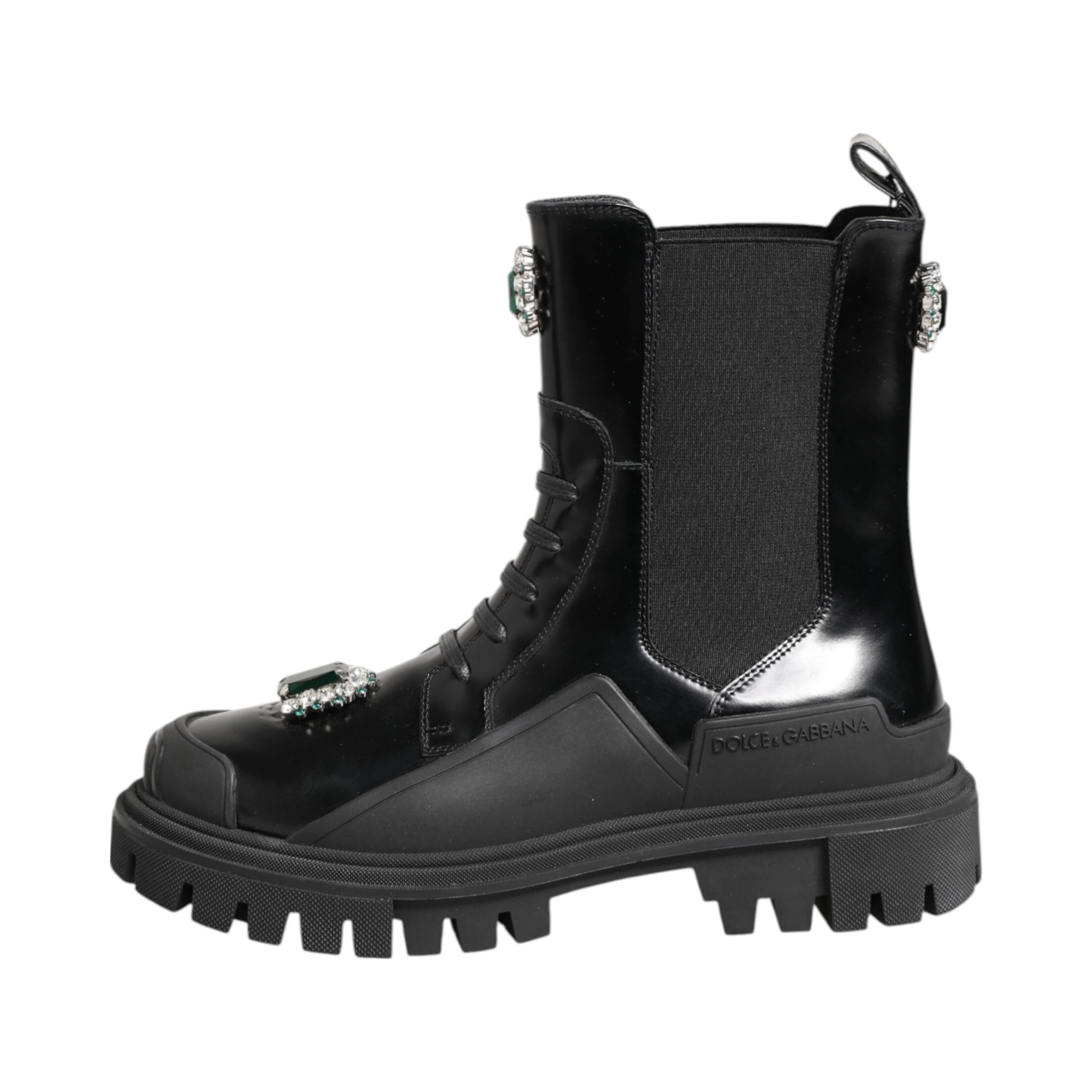 Black Crystal Embellished Combat Boots Shoes