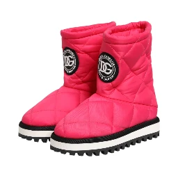 Pink White Viscose Padded Mid Calf Boots Shoes