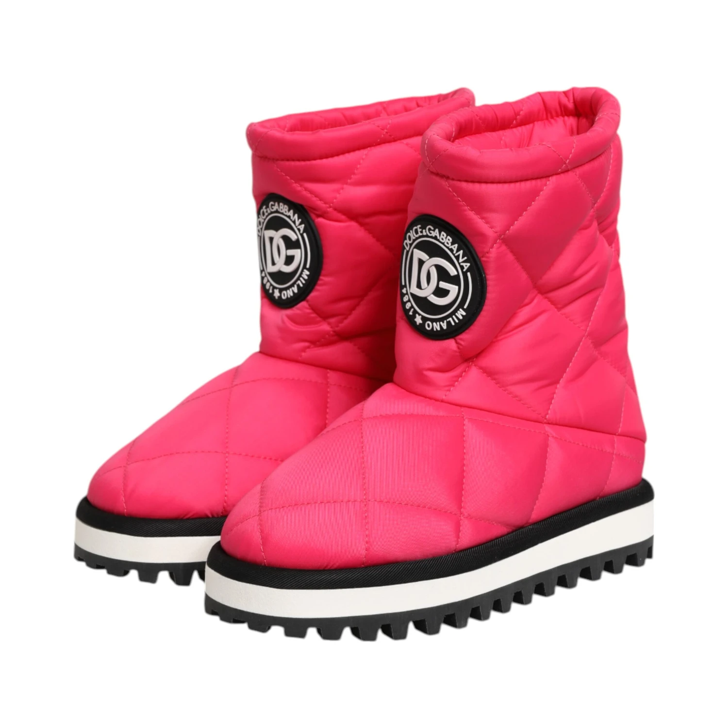 Pink White Viscose Padded Mid Calf Boots Shoes