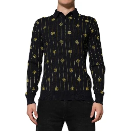Black Logo Jacquard Knitted Polo Shirt T-shirt