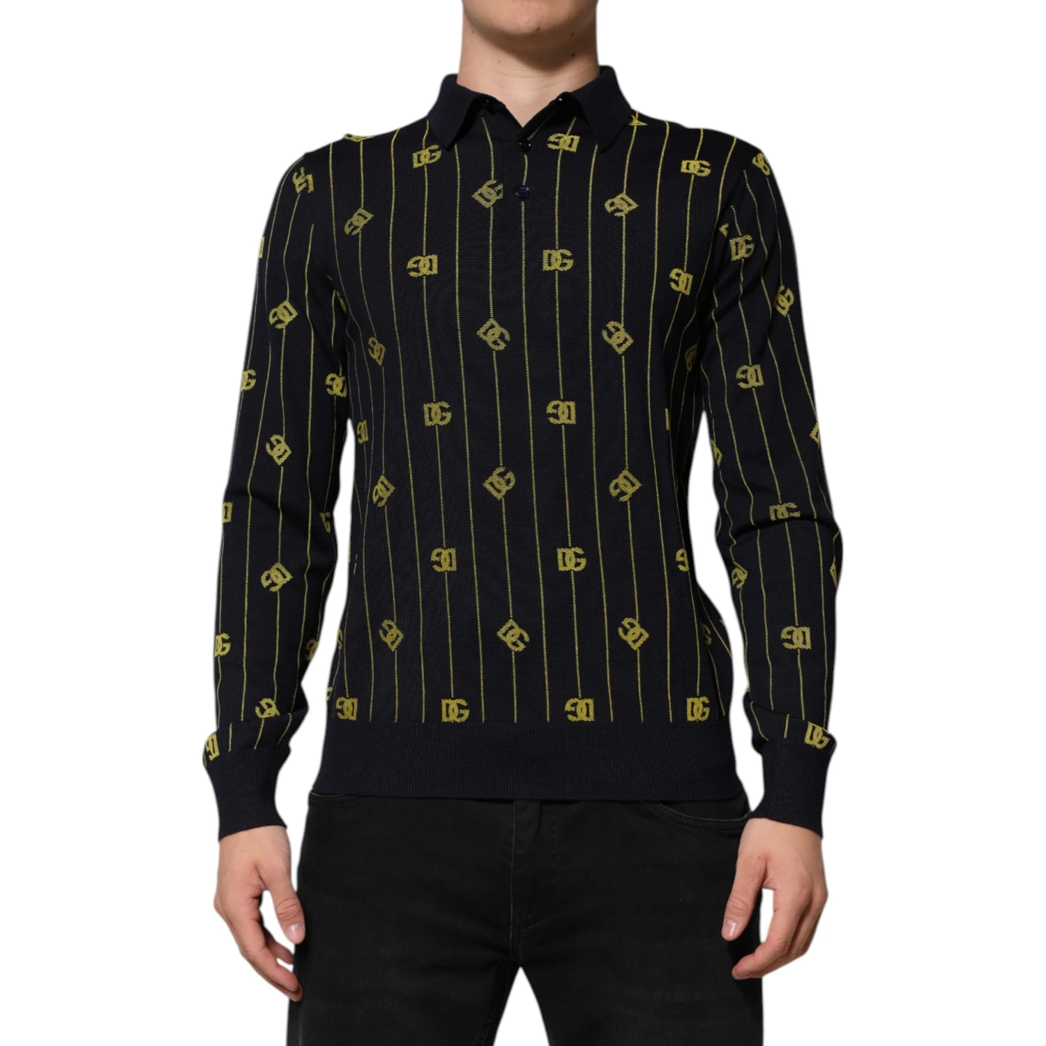 Black Logo Jacquard Knitted Polo Shirt T-shirt