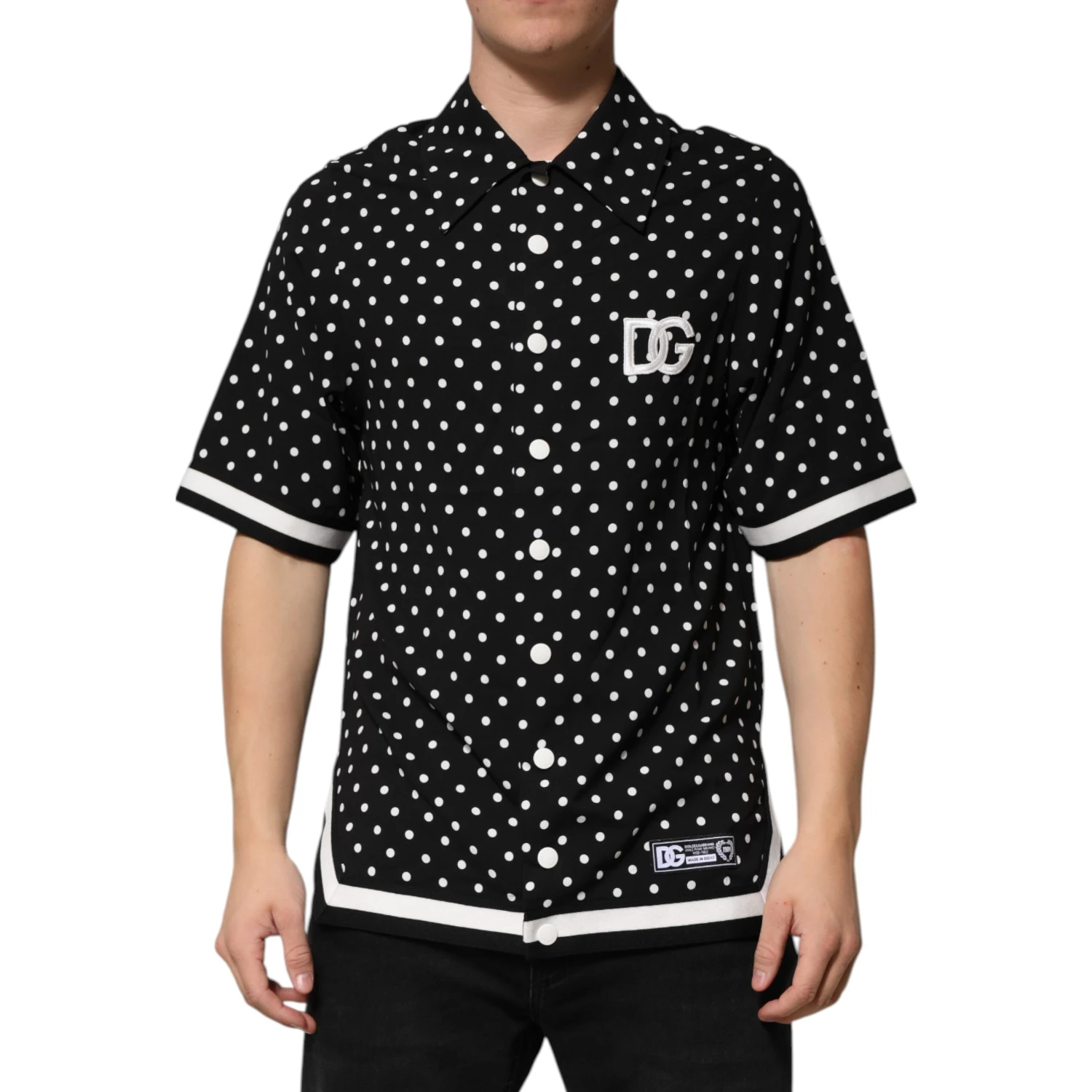 Black Polka Dot Short Sleeves Collared Polo T-shirt