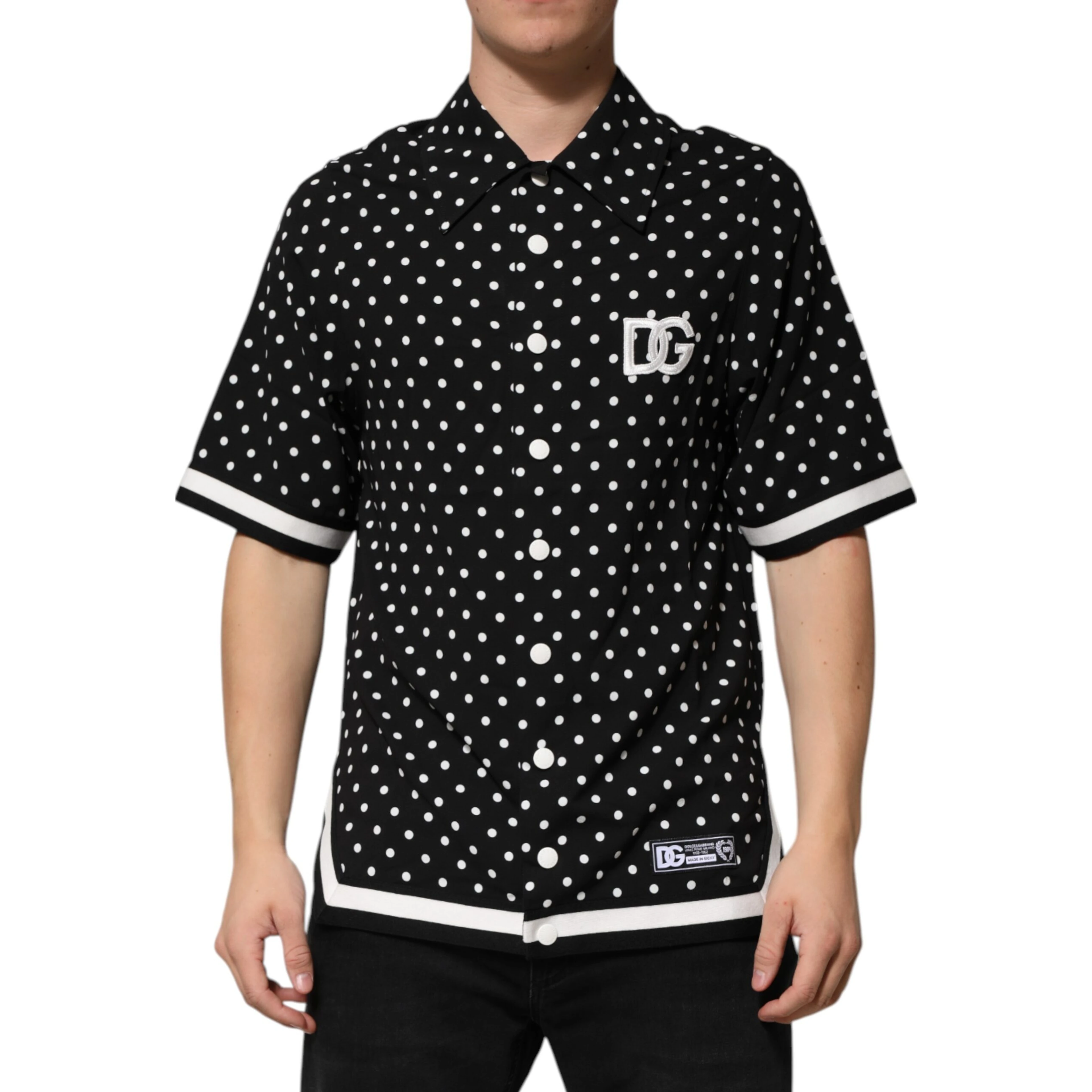Black Polka Dot Short Sleeves Collared Polo T-shirt