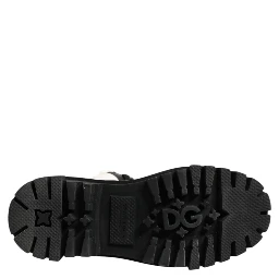 Black White Padded Mid Calf Lace Up Boots Shoes