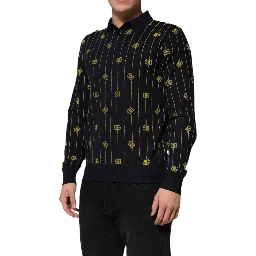 Black Logo Jacquard Knitted Polo Shirt T-shirt