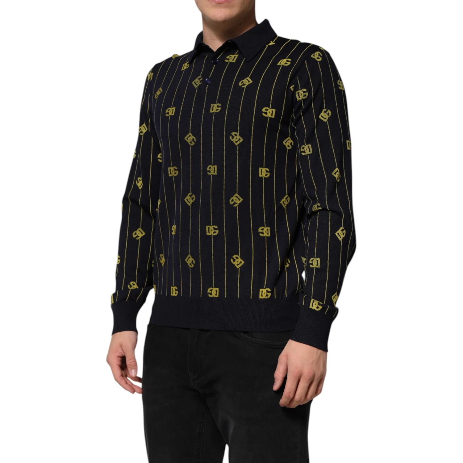 Black Logo Jacquard Knitted Polo Shirt T-shirt