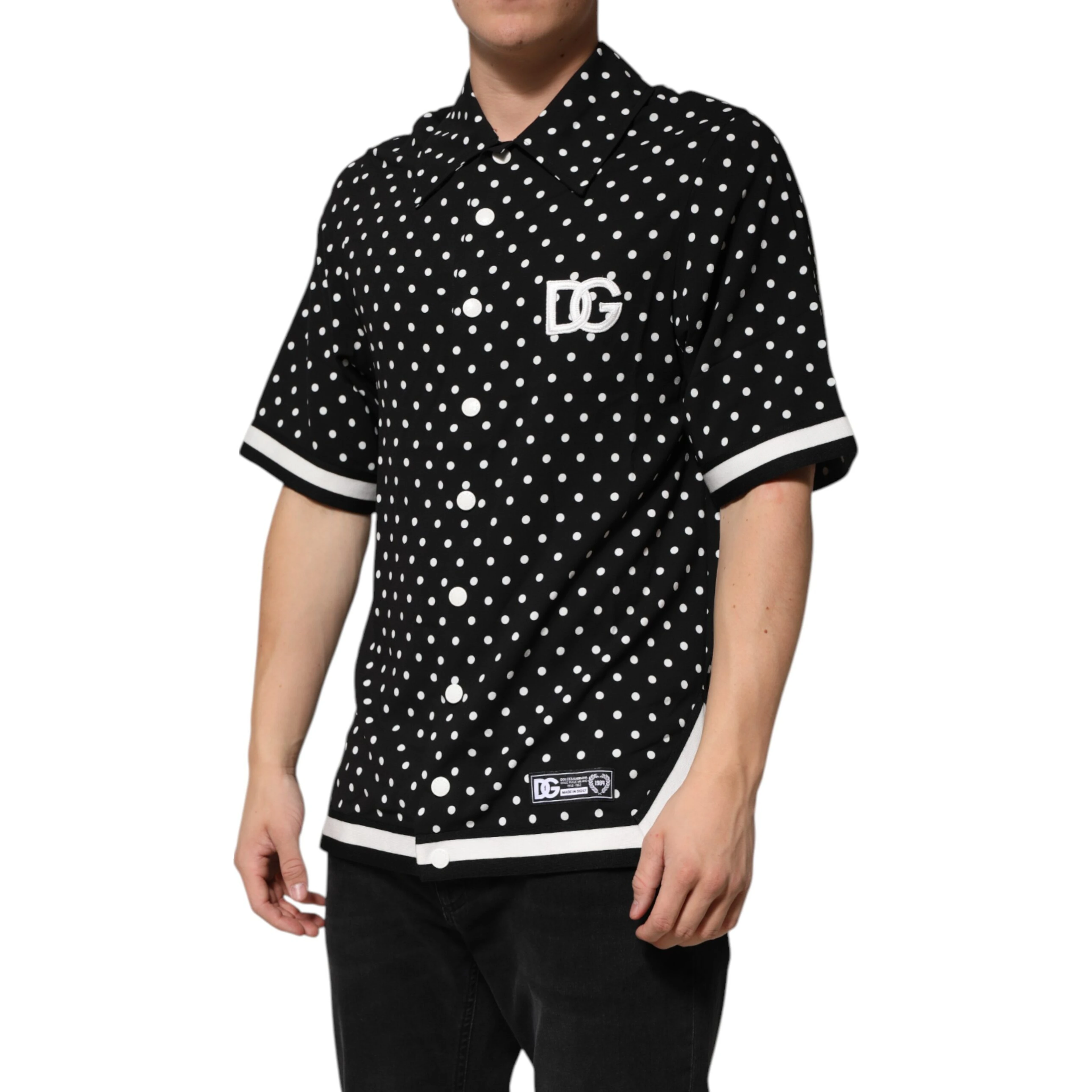 Black Polka Dot Short Sleeves Collared Polo T-shirt