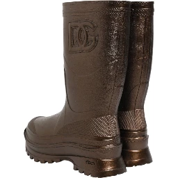 Metallic Bronze Pull On Rain Boots Shoes