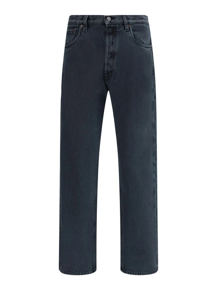 Black Cotton Straight-Leg Jeans