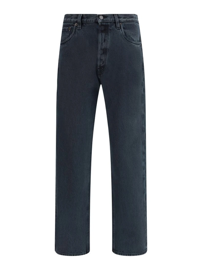 Black Cotton Straight-Leg Jeans
