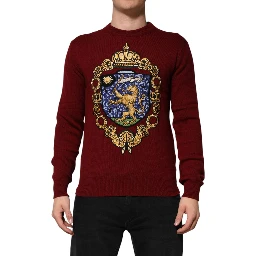 Burgundy Cashmere Lion Crest Pullover Sweater