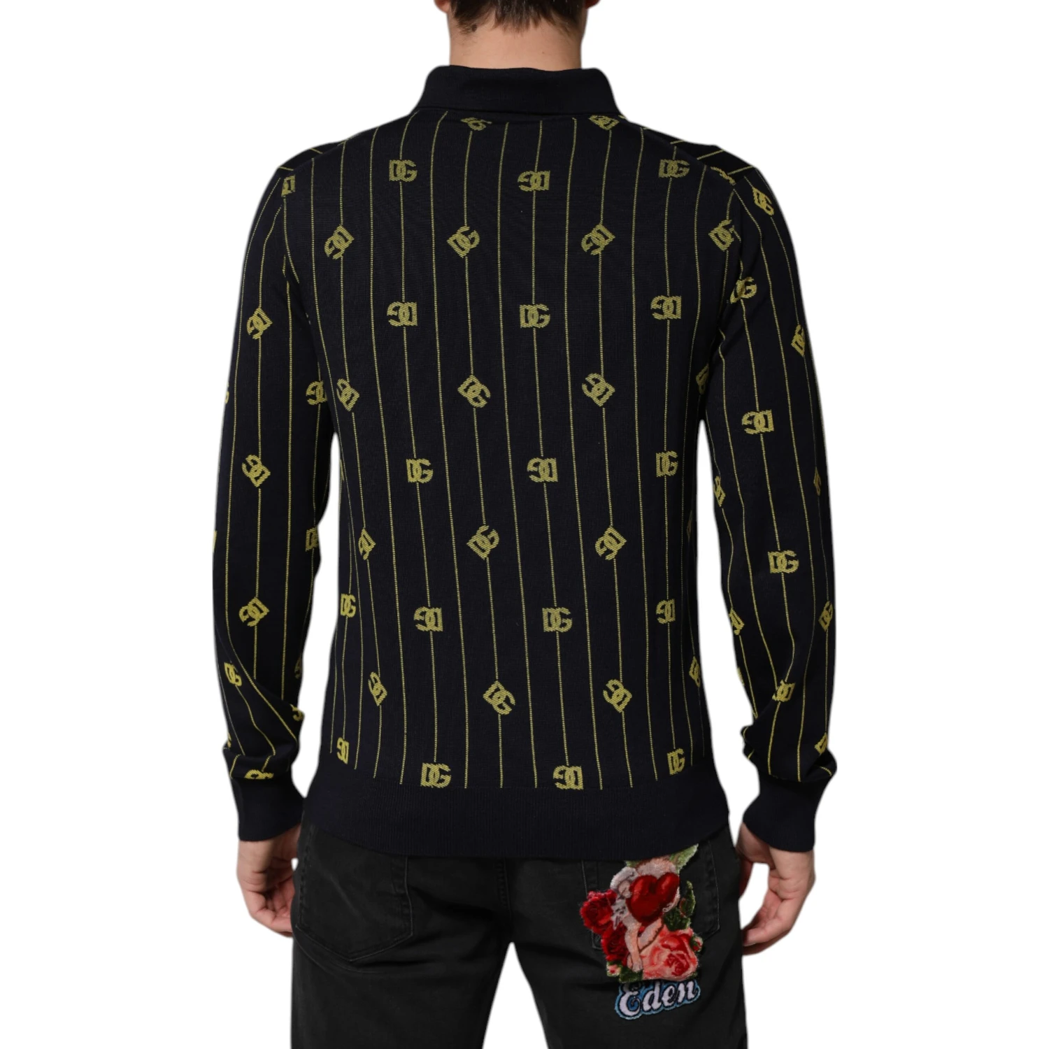 Black Logo Jacquard Knitted Polo Shirt T-shirt