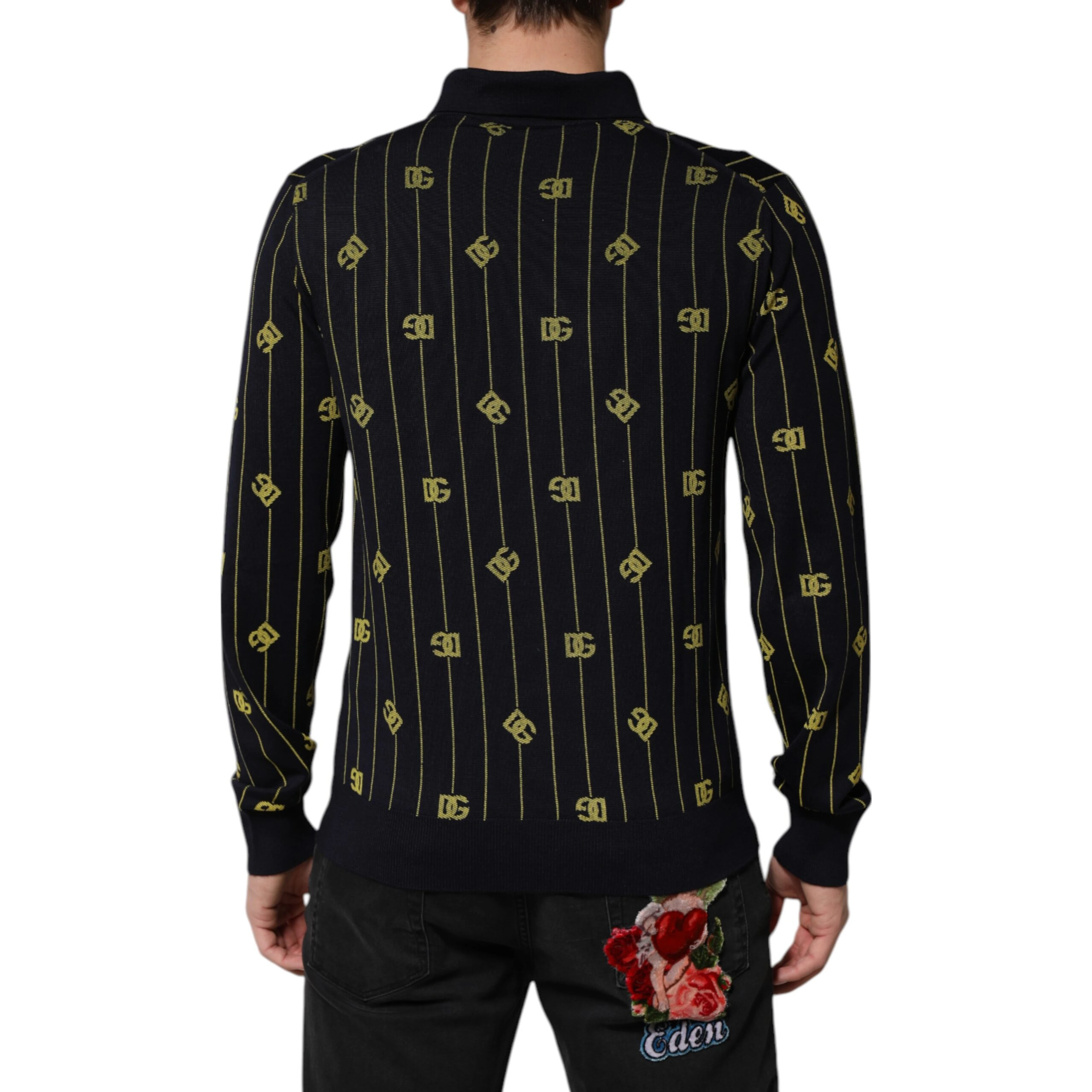 Black Logo Jacquard Knitted Polo Shirt T-shirt