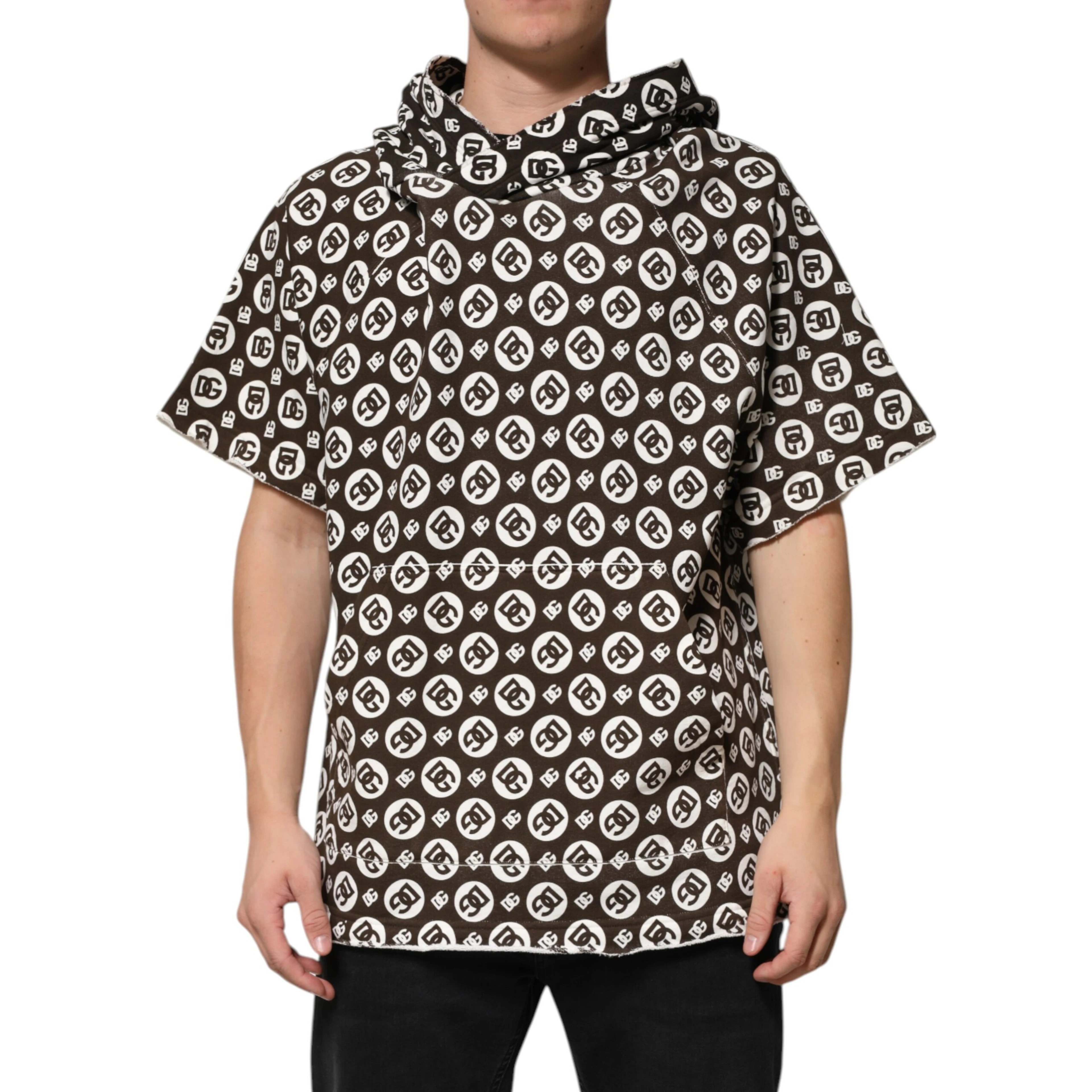 Brown White DG Logo Short Hoodie Sweater