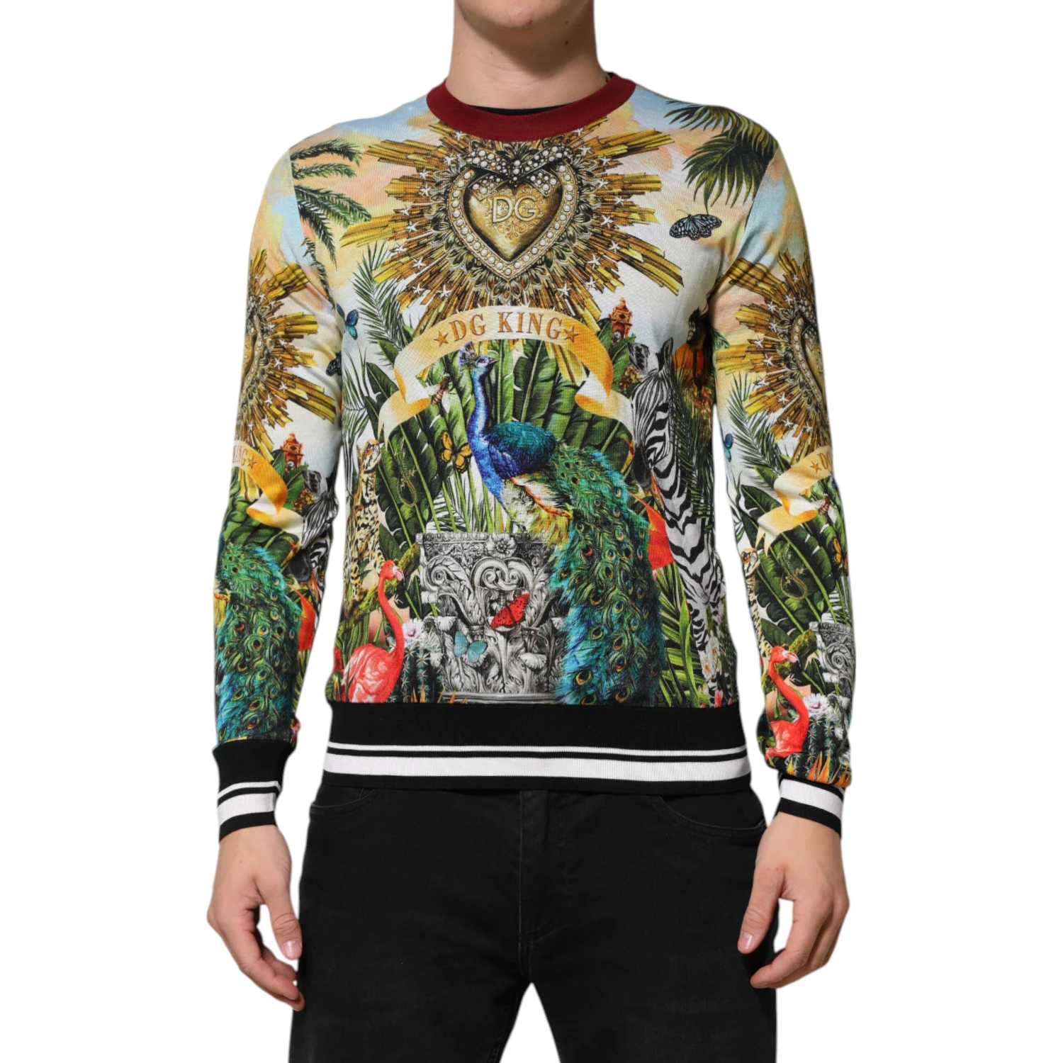 Tropical Heart Crown Silk Pullover Sweater