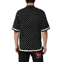 Black Polka Dot Short Sleeves Collared Polo T-shirt