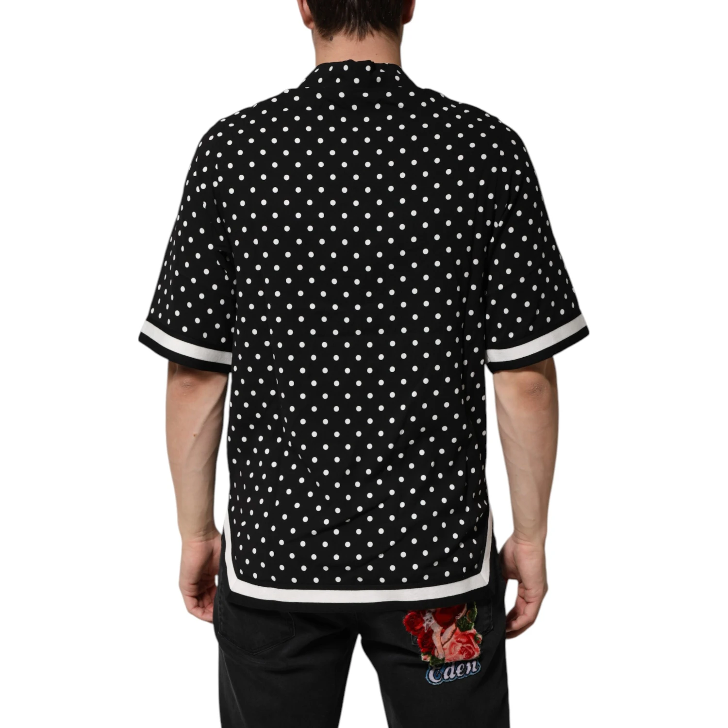 Black Polka Dot Short Sleeves Collared Polo T-shirt