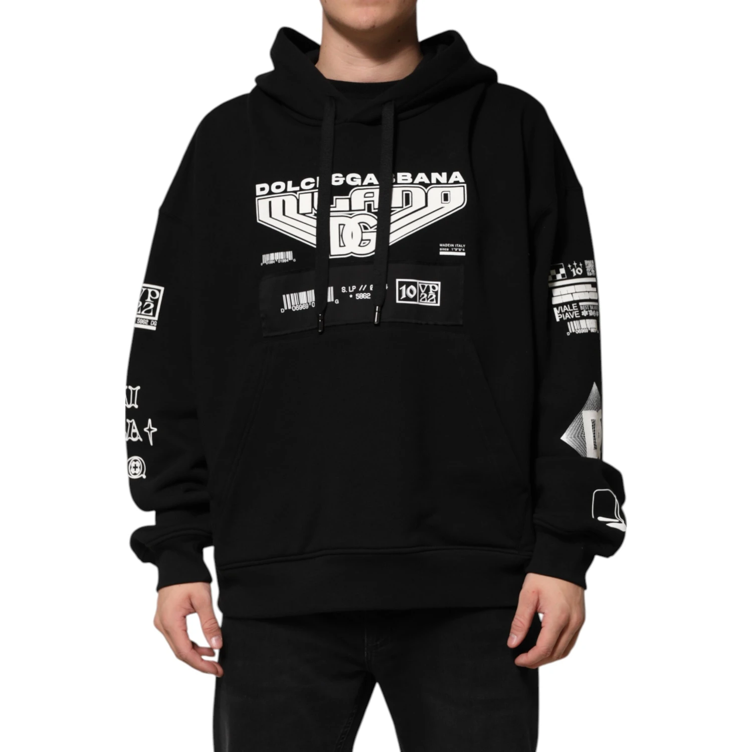 Black Cotton DG Milano Logo Print Hoodie Sweater