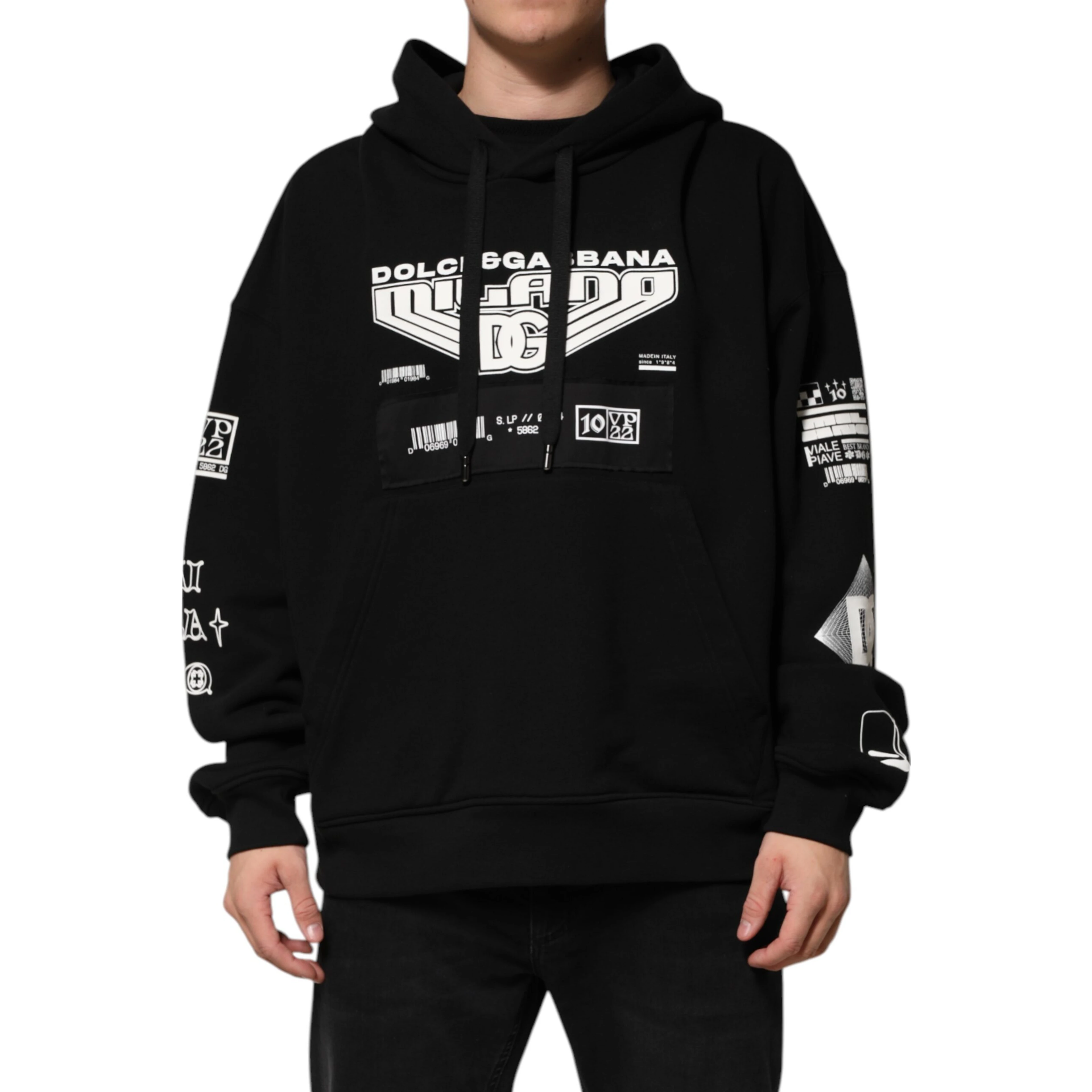 Black Cotton DG Milano Logo Print Hoodie Sweater