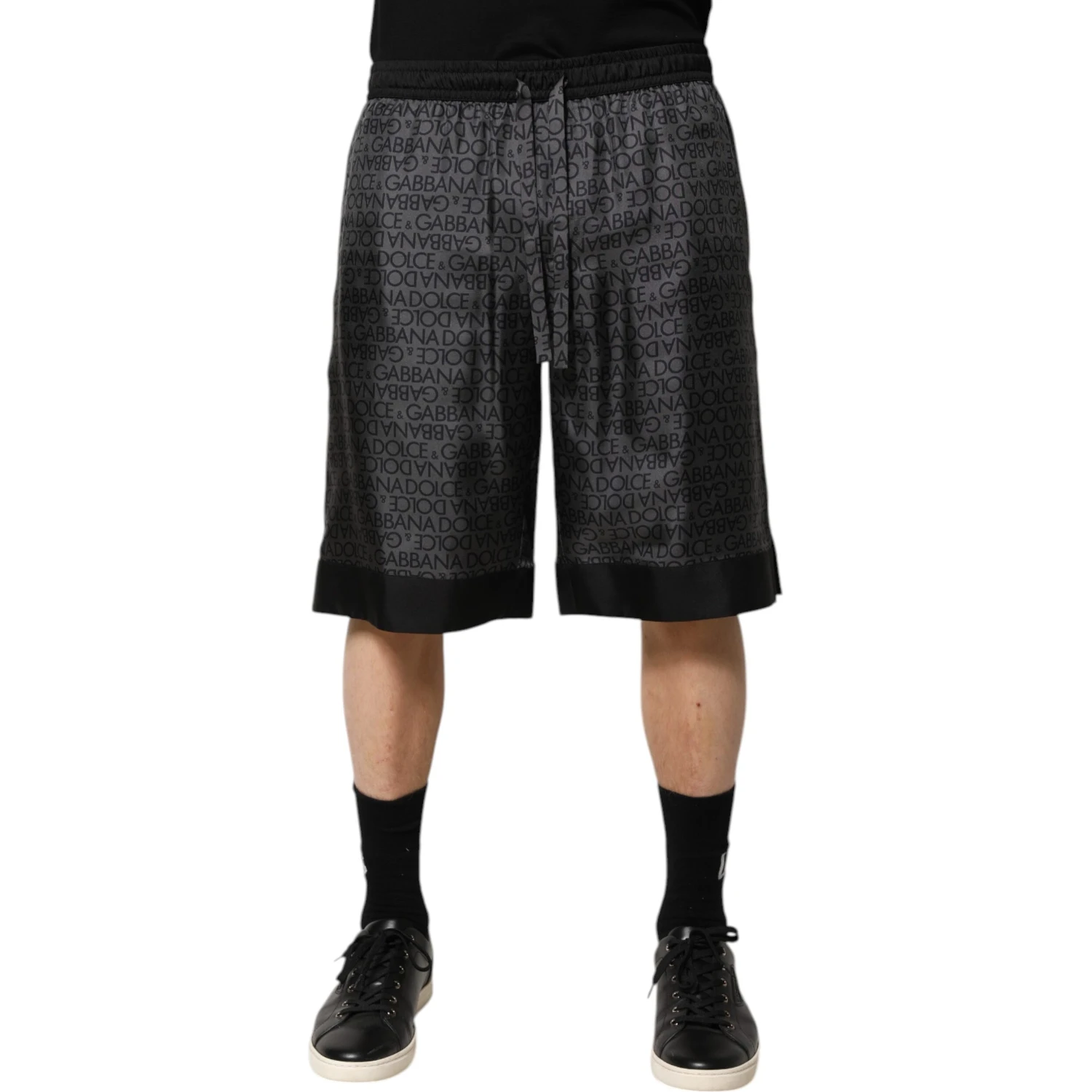 Gray Black Silk DG Logo Men Bermuda Shorts