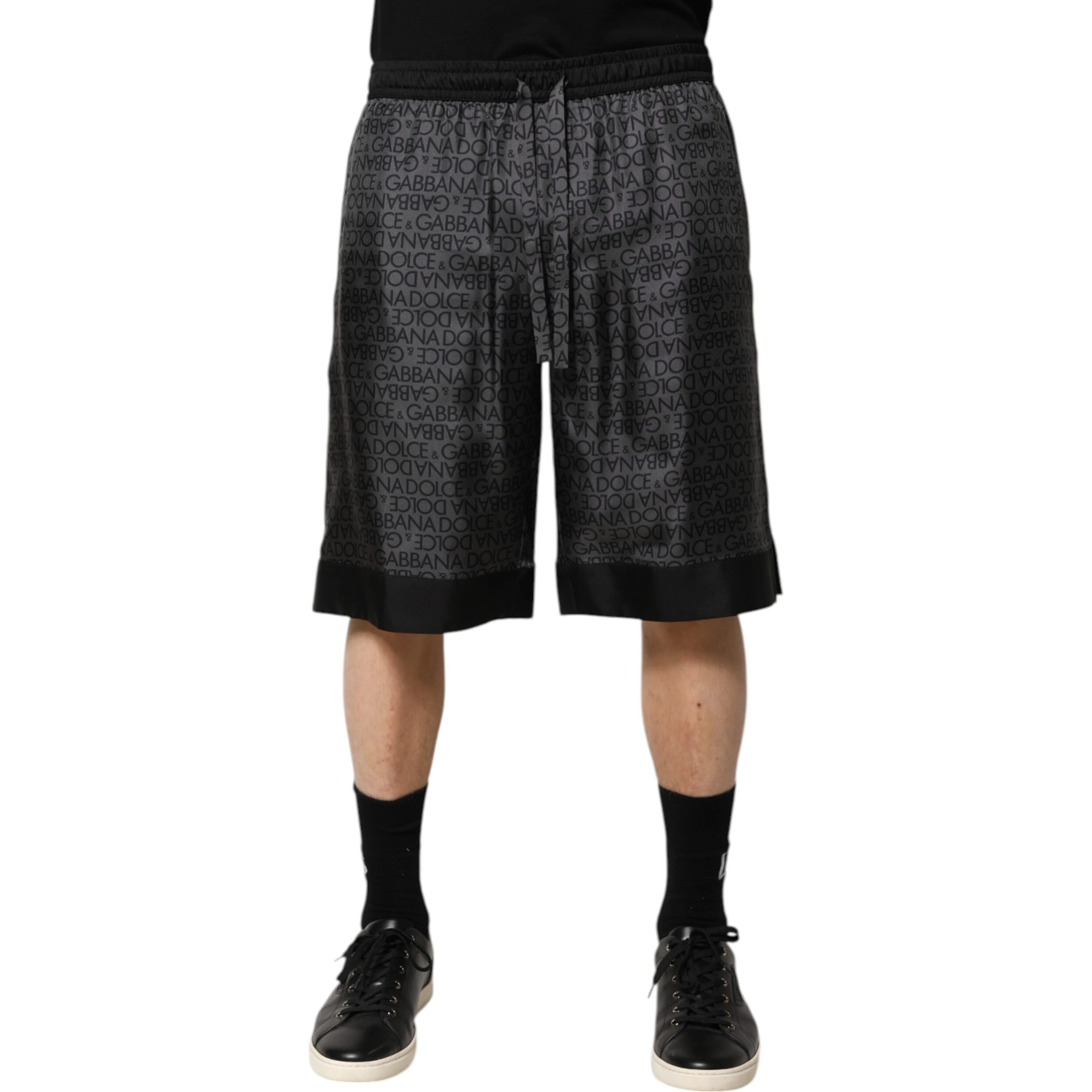 Gray Black Silk DG Logo Men Bermuda Shorts