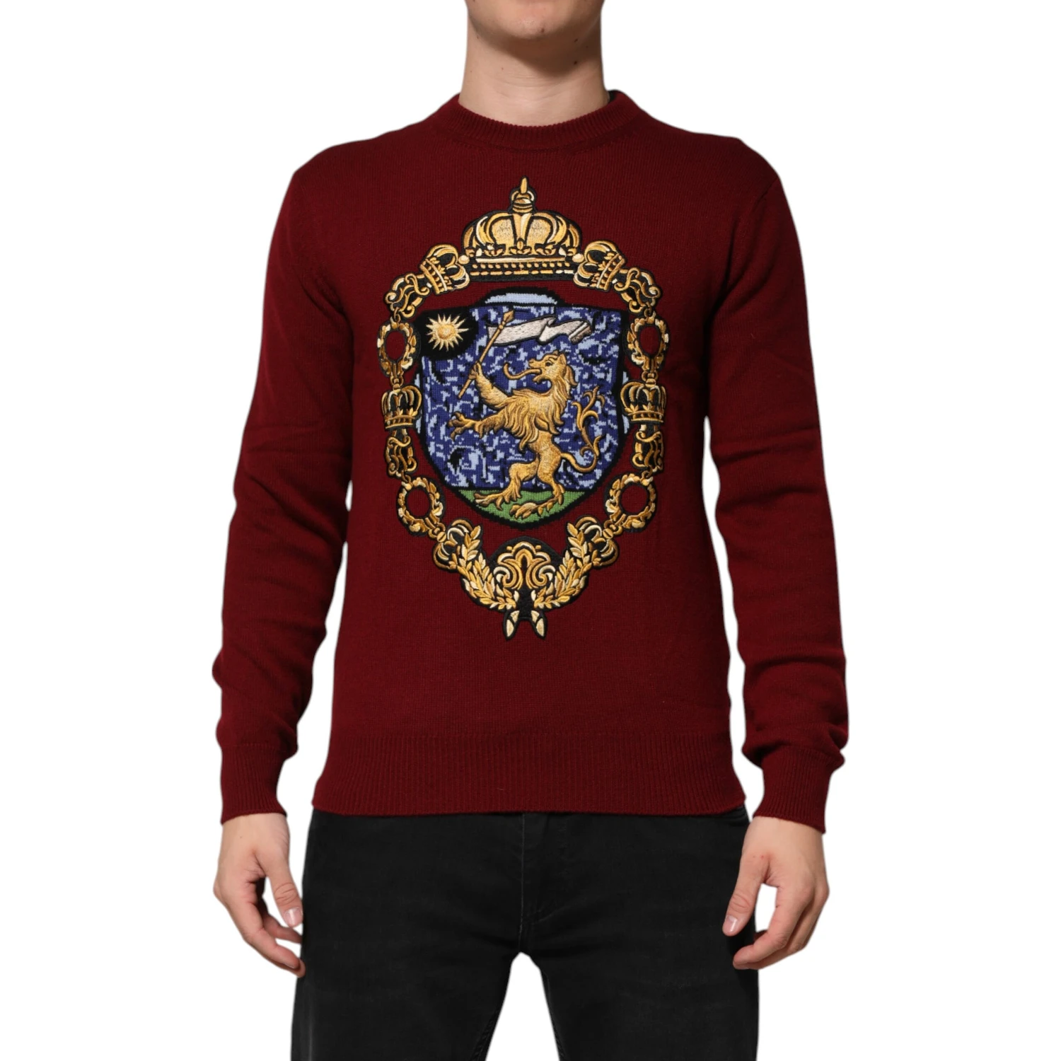Burgundy Cashmere Lion Crest Pullover Sweater