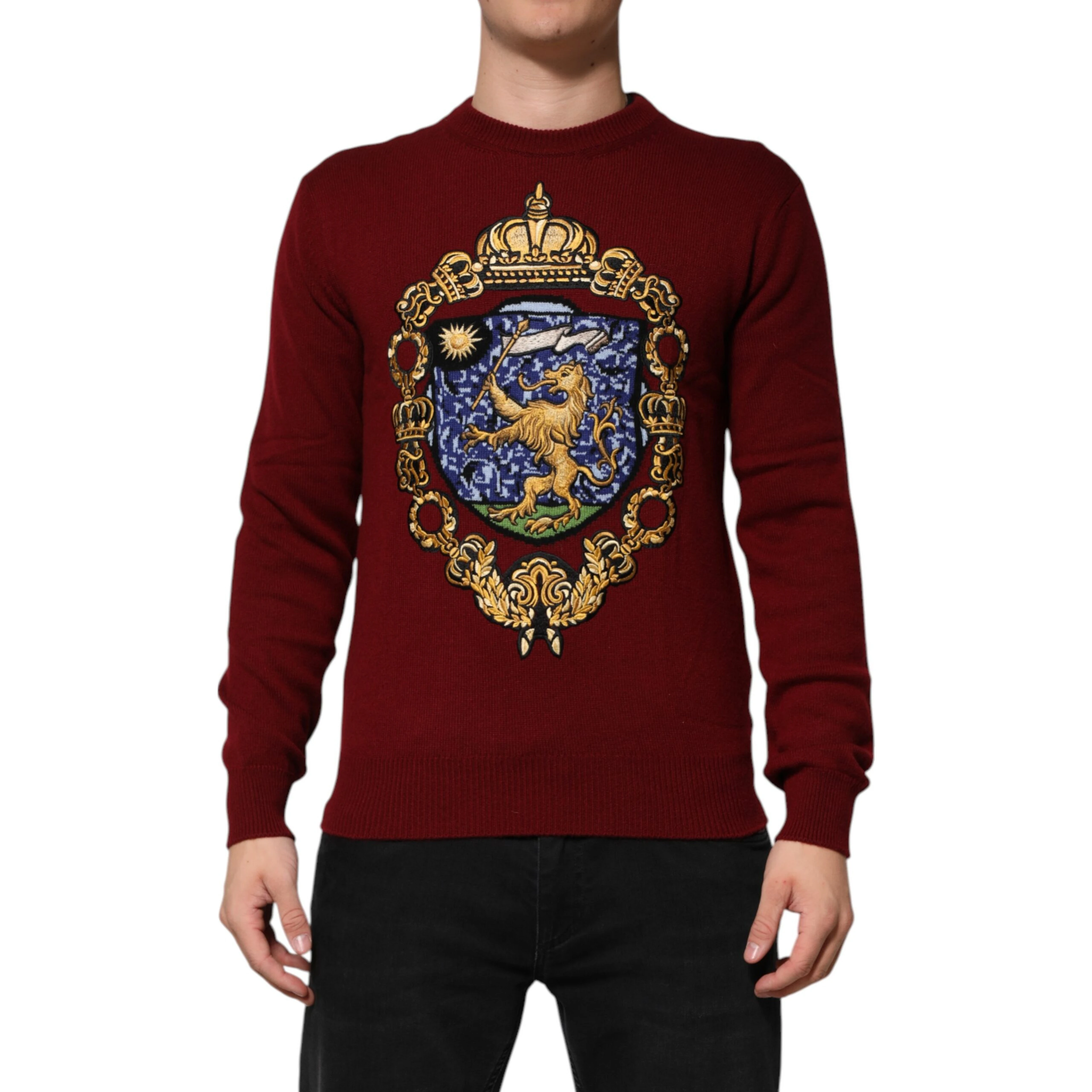 Burgundy Cashmere Lion Crest Pullover Sweater