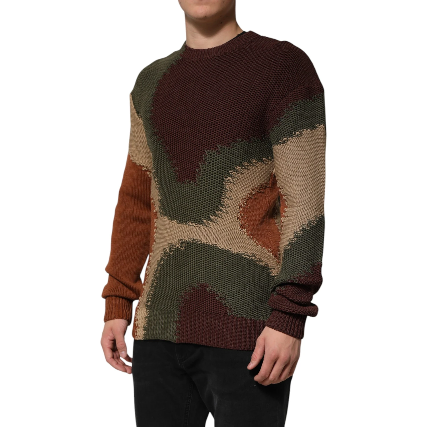 Multicolor Cotton Abstract Men Pullover Sweater