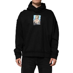 Black Printed Hoodie Crystal Embellished Jacket
