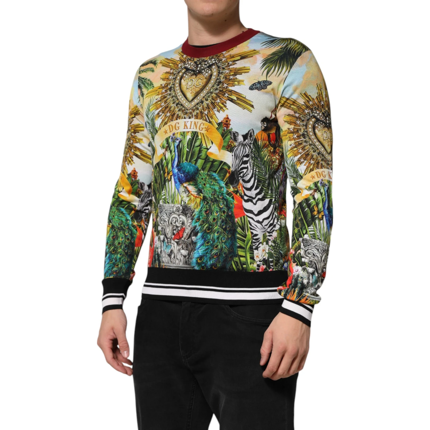 Tropical Heart Crown Silk Pullover Sweater