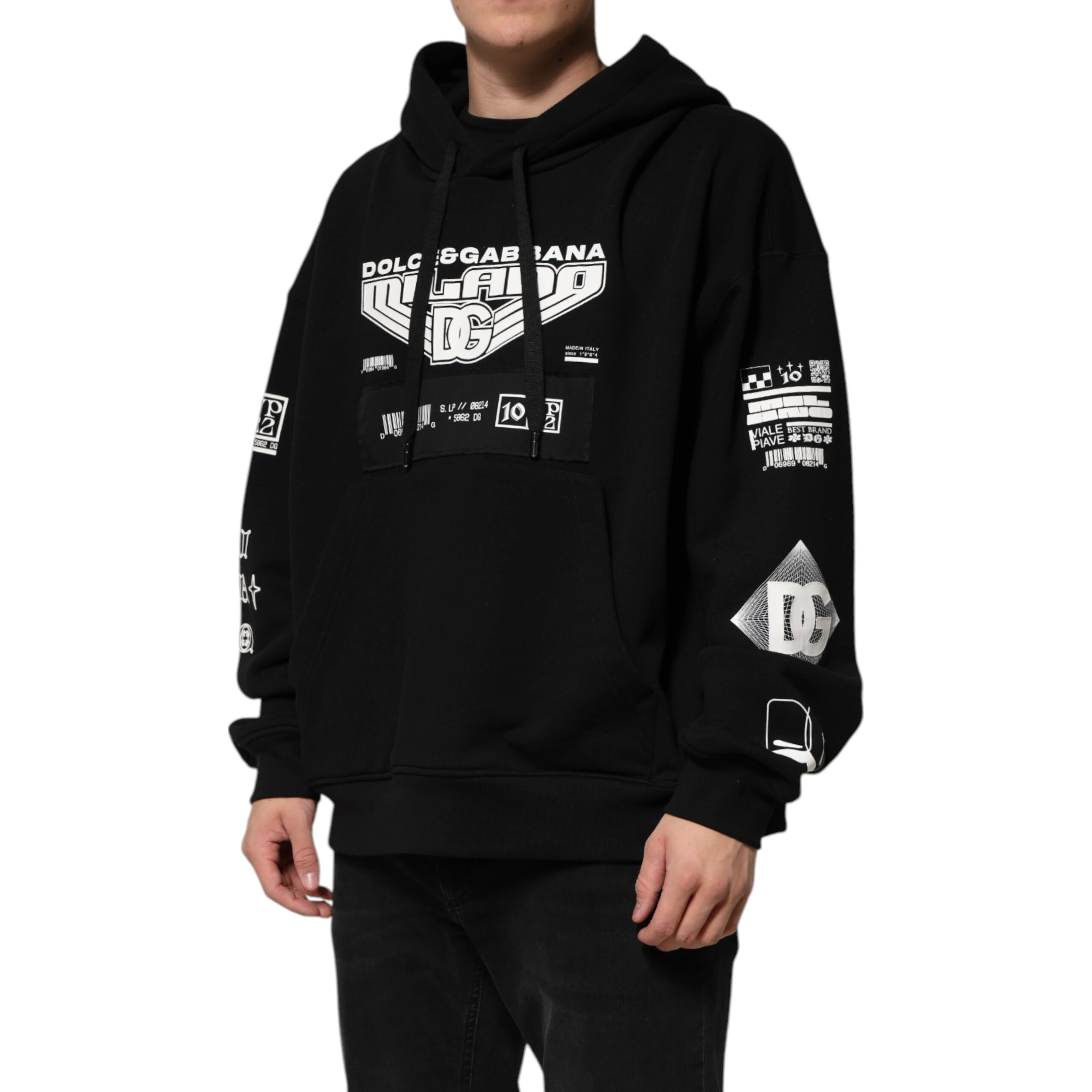 Black Cotton DG Milano Logo Print Hoodie Sweater