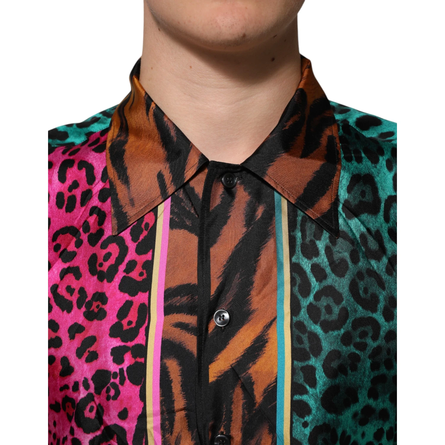 Multicolor Silk Tiger Print Hawaiian T-shirt