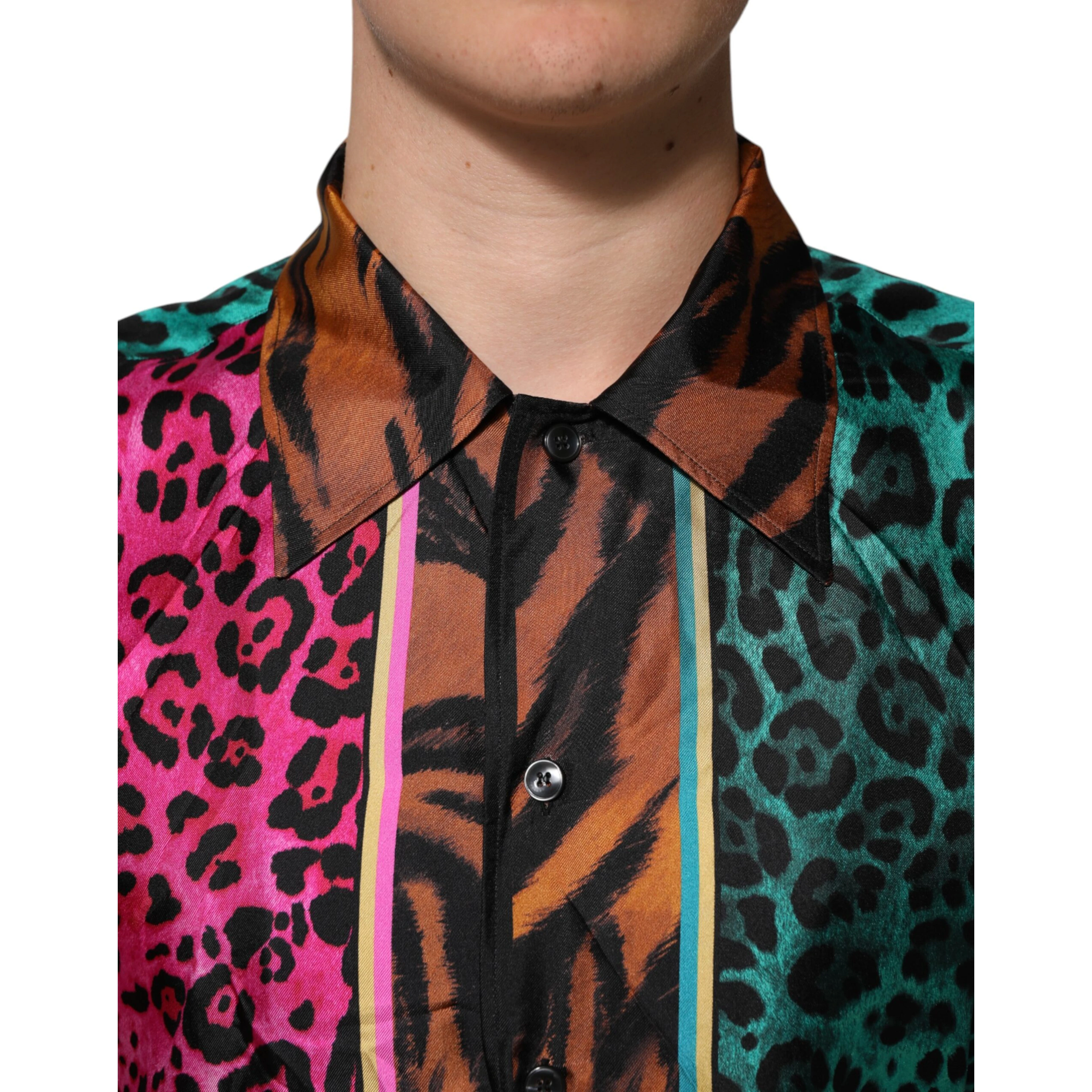 Multicolor Silk Tiger Print Hawaiian T-shirt