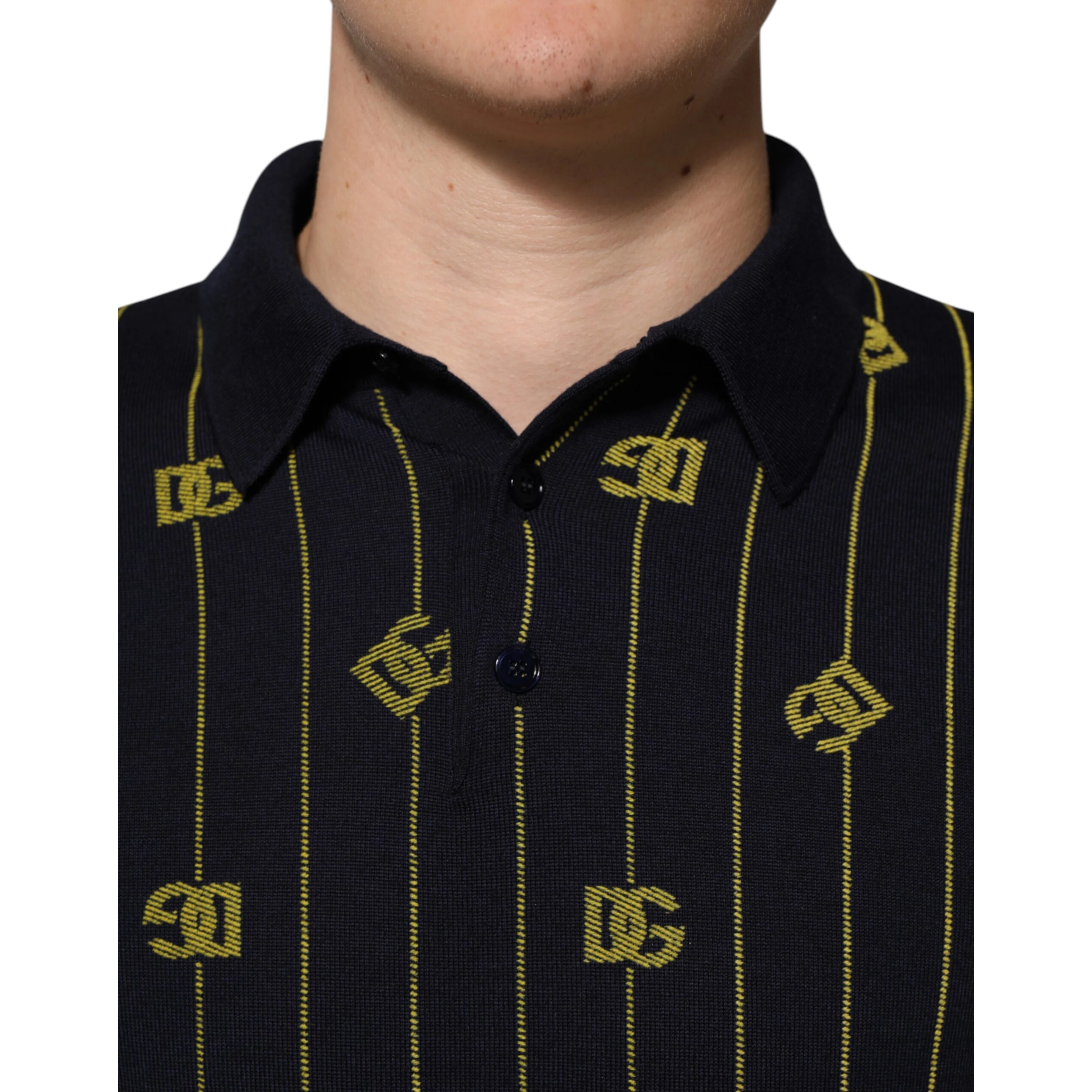 Black Logo Jacquard Knitted Polo Shirt T-shirt