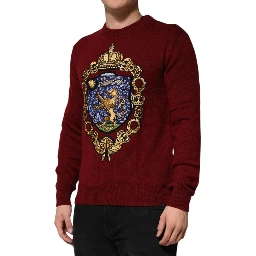 Burgundy Cashmere Lion Crest Pullover Sweater