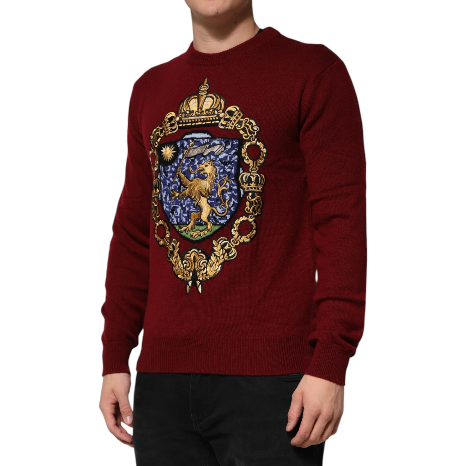 Burgundy Cashmere Lion Crest Pullover Sweater