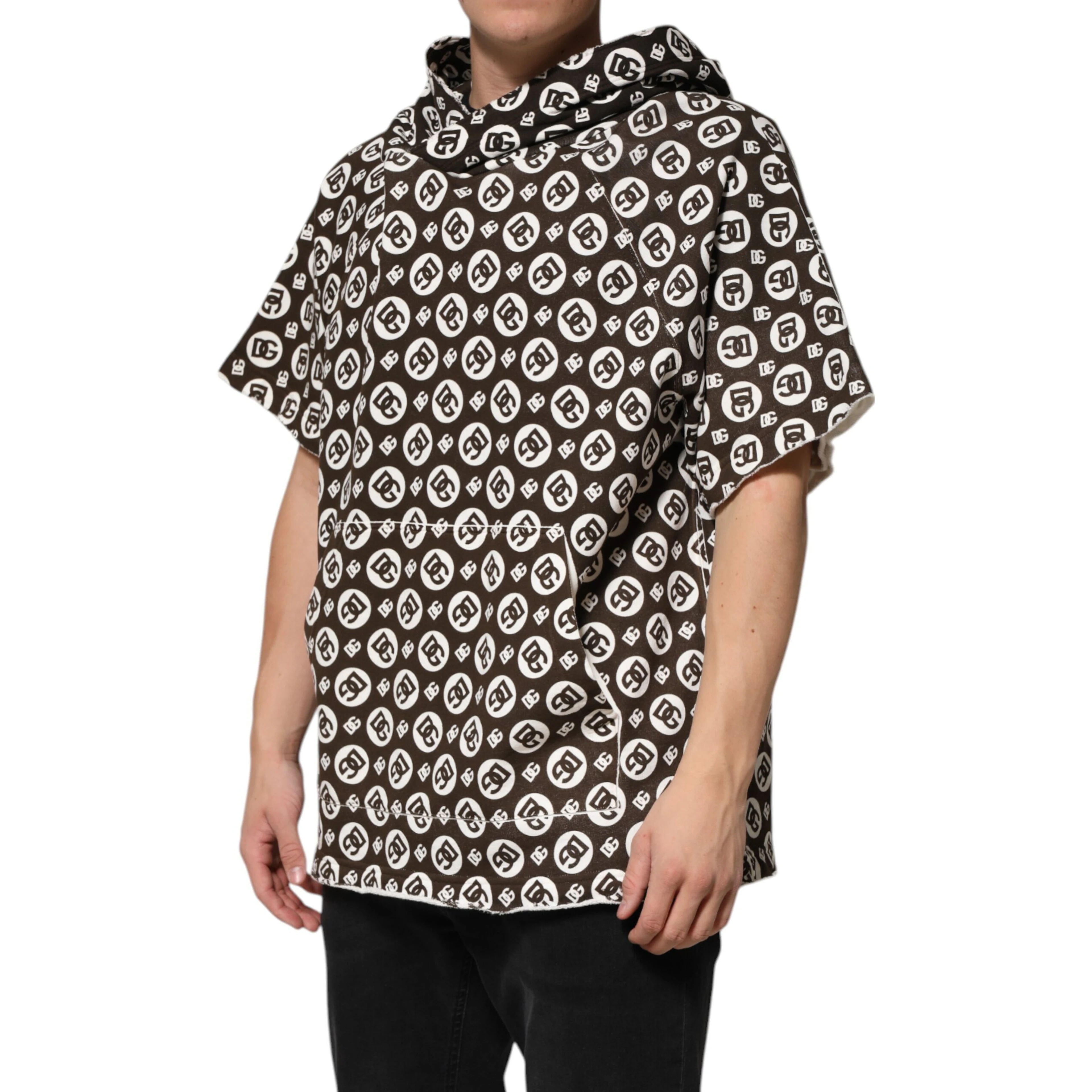 Brown White DG Logo Short Hoodie Sweater