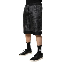 Gray Black Silk DG Logo Men Bermuda Shorts