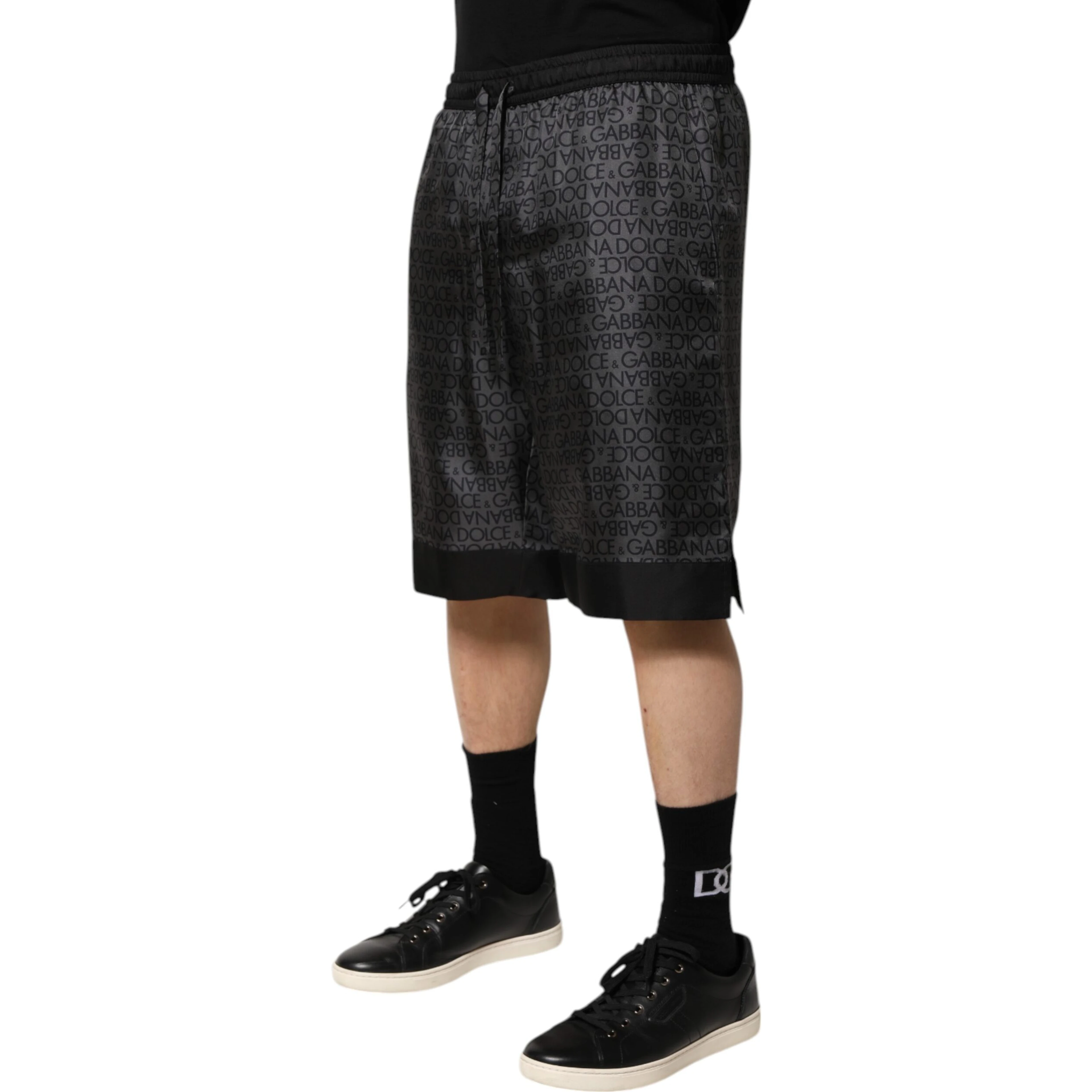Gray Black Silk DG Logo Men Bermuda Shorts