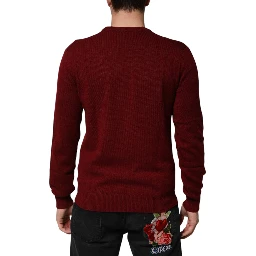 Burgundy Cashmere Lion Crest Pullover Sweater