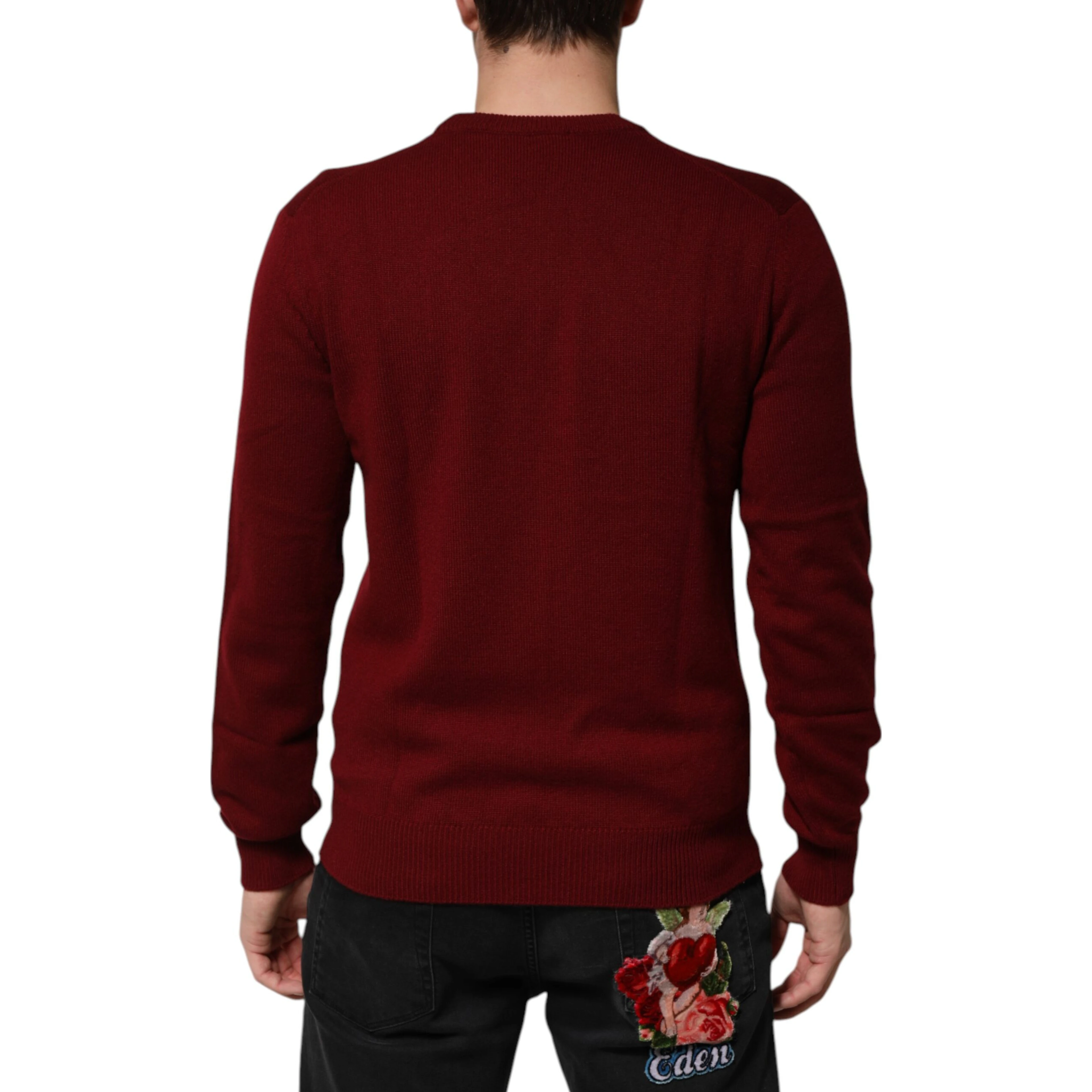 Burgundy Cashmere Lion Crest Pullover Sweater