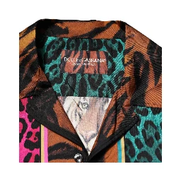 Multicolor Silk Tiger Print Hawaiian T-shirt