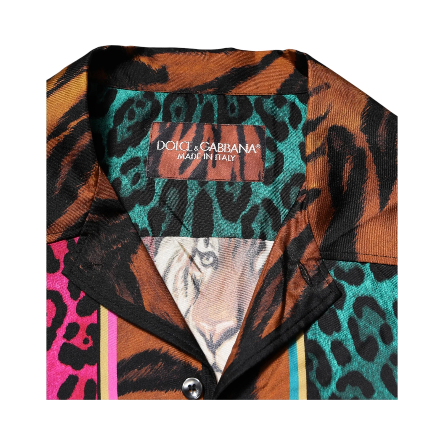 Multicolor Silk Tiger Print Hawaiian T-shirt