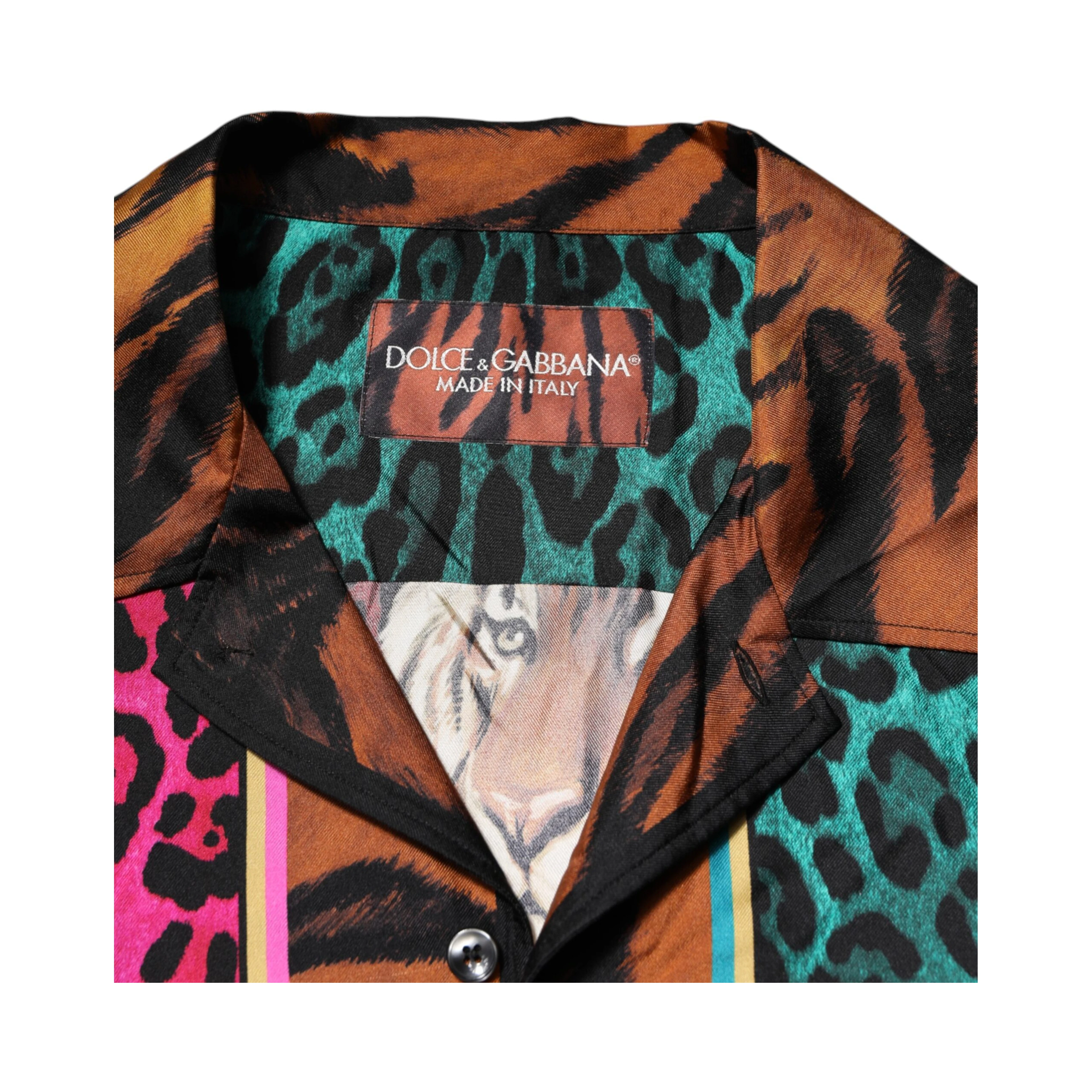 Multicolor Silk Tiger Print Hawaiian T-shirt
