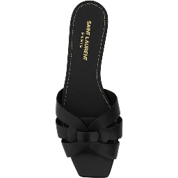 Black Calf Leather Bos Taurus Flat Sandals