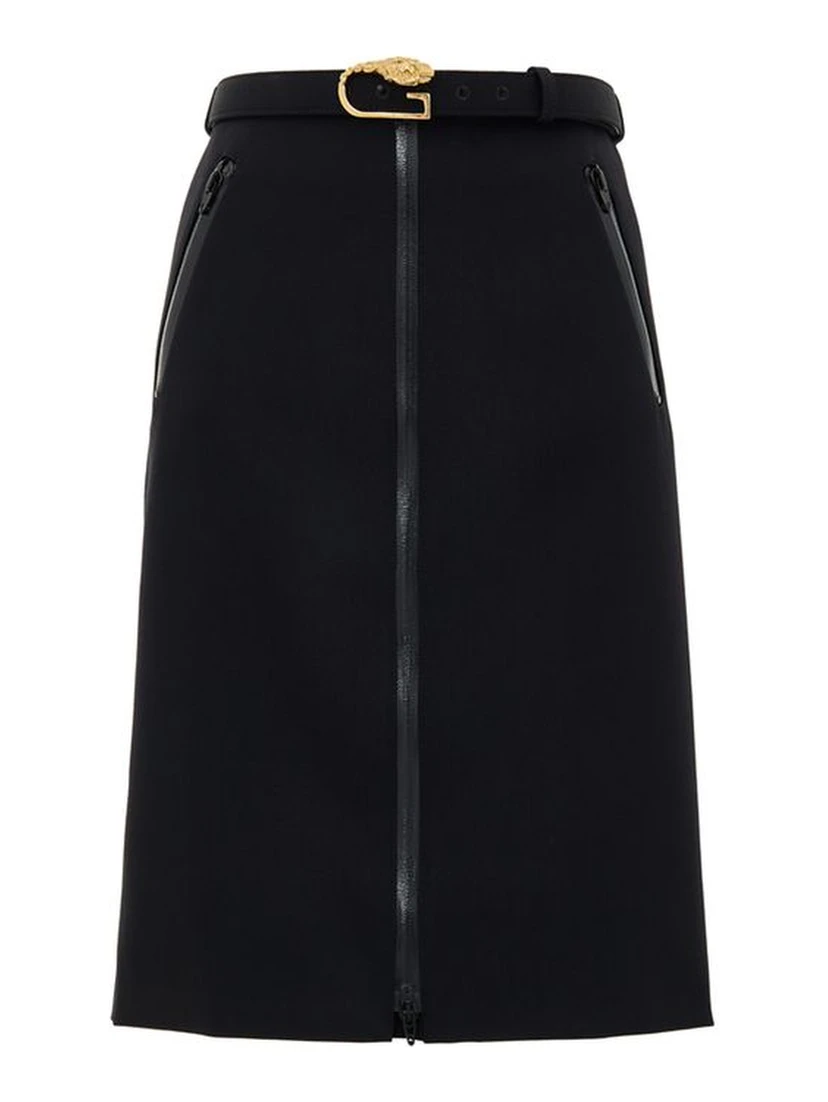 Black Wool Midi Skirt