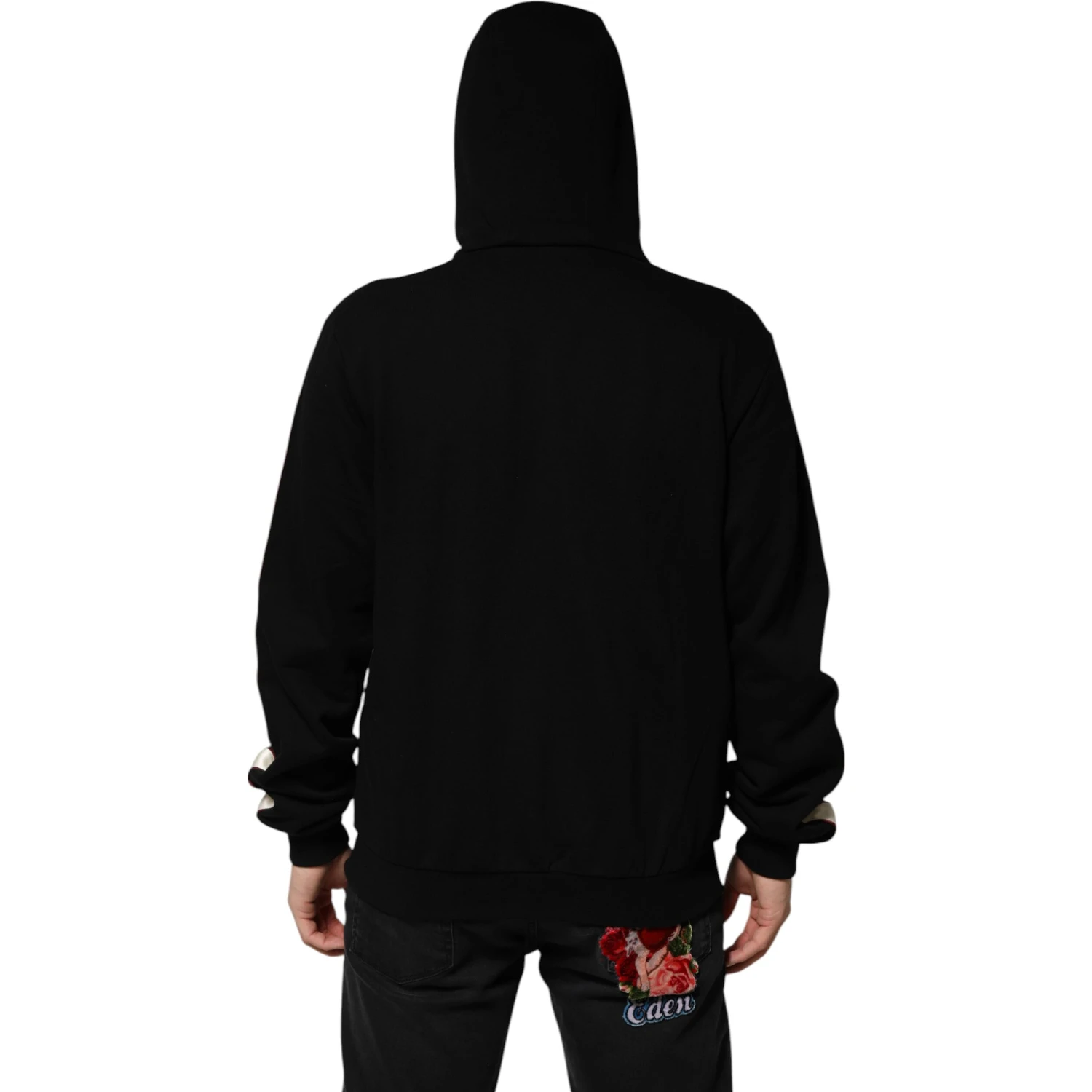 Black Cotton Plaque Track Cardigan Sweater