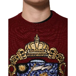 Burgundy Cashmere Lion Crest Pullover Sweater